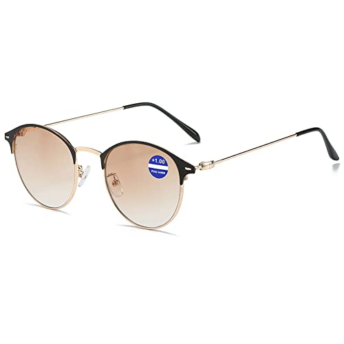 VEVESMUNDO Bifokale Lesebrille Retro Runde Sonnelesebrille Blaulichtfilter Sehhilfe Lesehilfe Herren Damen Brillen mit sehstärke +1.0 1.5 2.0 2.5 3.0 3.5 4.0 (Schwarz&Gold, 1.5) von VEVESMUNDO