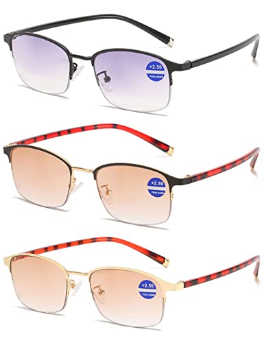 VEVESMUNDO Bifokale Sonnenlesebrille Metall Damen Herren Getönte Lesebrille mit Sonnenschutz +1.0,+1.5,+2.0,+2.5,+3.0,+3.5 (3 Stück Lesebrillen Set, 3.5) von VEVESMUNDO