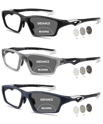 VEVESMUNDO Bifokale Sportbrille Sonnenlesebrillen Photochrome Outdoor Getönte Blaulichtfilter Leicht Lesebrille mit Sonnenschutz Lesehilfe Brillen für Herren Damen (3 Stückn Set, +2.0) von VEVESMUNDO