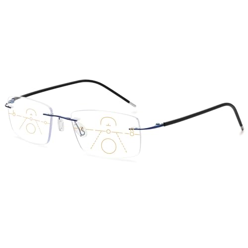 VEVESMUNDO Blaulichtfilter Gleitsichtbrille Lesebrille Randlos Titan Metall Ultraleicht Multifocus Progressive Anti Blaulicht Sehhilfe Lesehilfe Brillen für Herren Damen (1 Stück Blau, 1.5) von VEVESMUNDO