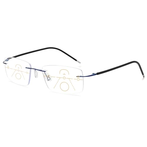 VEVESMUNDO Blaulichtfilter Gleitsichtbrille Lesebrille Randlos Titan Metall Ultraleicht Multifocus Progressive Anti Blaulicht Sehhilfe Lesehilfe Brillen für Herren Damen (1 Stück Blau, 2.5) von VEVESMUNDO