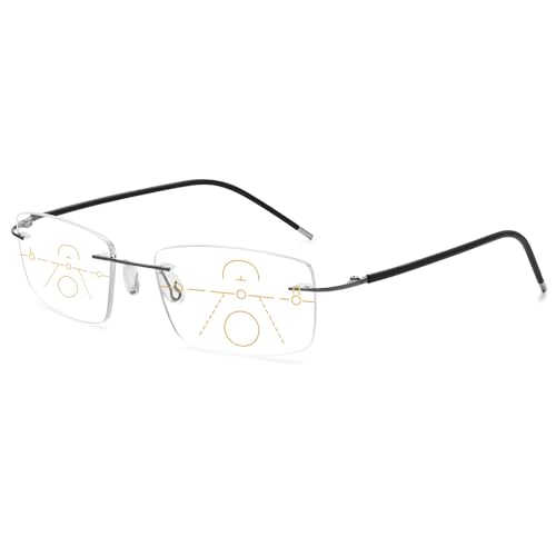 VEVESMUNDO Blaulichtfilter Gleitsichtbrille Lesebrille Randlos Titan Metall Ultraleicht Multifocus Progressive Anti Blaulicht Sehhilfe Lesehilfe Brillen für Herren Damen (1 Stück Grau, 1.5) von VEVESMUNDO