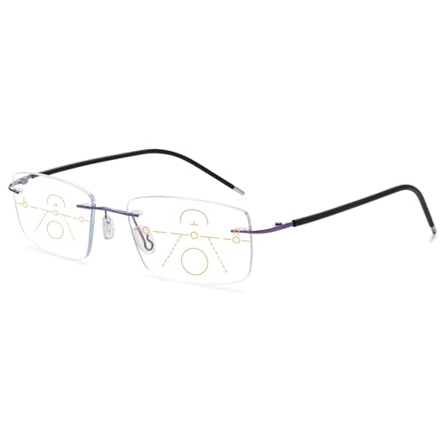 VEVESMUNDO Blaulichtfilter Gleitsichtbrille Lesebrille Randlos Titan Metall Ultraleicht Multifocus Progressive Anti Blaulicht Sehhilfe Lesehilfe Brillen für Herren Damen (1 Stück Lila, 2.0) von VEVESMUNDO