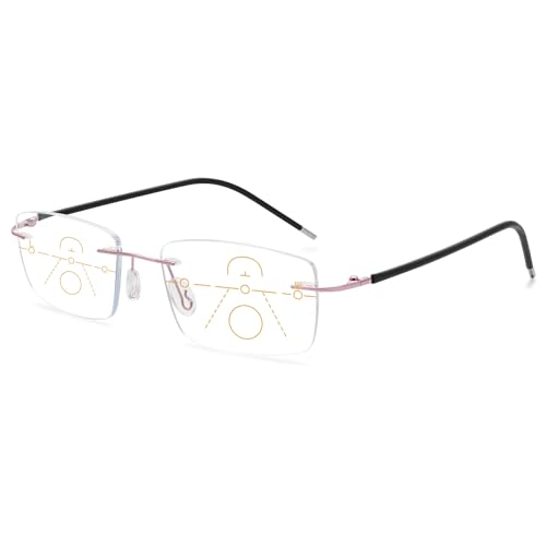 VEVESMUNDO Blaulichtfilter Gleitsichtbrille Lesebrille Randlos Titan Metall Ultraleicht Multifocus Progressive Anti Blaulicht Sehhilfe Lesehilfe Brillen für Herren Damen (1 Stück Roségold, 1.0) von VEVESMUNDO