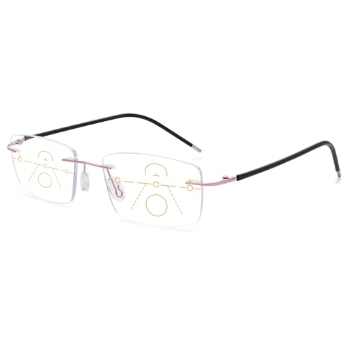VEVESMUNDO Blaulichtfilter Gleitsichtbrille Lesebrille Randlos Titan Metall Ultraleicht Multifocus Progressive Anti Blaulicht Sehhilfe Lesehilfe Brillen für Herren Damen (1 Stück Roségold, 2.5) von VEVESMUNDO