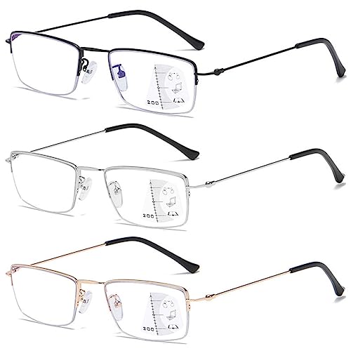 VEVESMUNDO Blaulichtfilter Gleitsichtbrille Multifokale Progressive Lesebrille Halbrand Metall Herren Damen Sehhilfe Lesehilfe +1.0,+1.5,+2.0,+2.5,+3.0,+3.5,+4.0 (1 Stück Schwarz, 1.0) von VEVESMUNDO