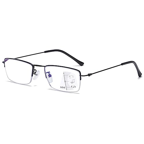 VEVESMUNDO Blaulichtfilter Gleitsichtbrille Multifokale Progressive Lesebrille Halbrand Metall Herren Damen Sehhilfe Lesehilfe +1.0,+1.5,+2.0,+2.5,+3.0,+3.5,+4.0 (1 Stück Schwarz, 2.0) von VEVESMUNDO