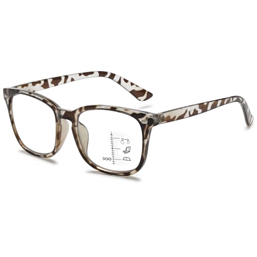 VEVESMUNDO Blaulichtfilter Lesebrille Gleitsichtbrille Multifokale Progressive Herren Damen Sehhilfe Lesehilfe +1.0,+1.5,+2.0,+2.5,+3.0,+3.5,+4.0 (1 Stück Hell Leopard, 2.5) von VEVESMUNDO