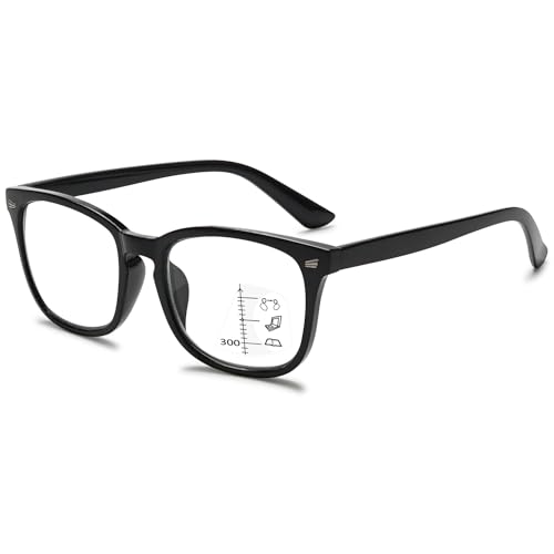 VEVESMUNDO Blaulichtfilter Lesebrille Gleitsichtbrille Multifokale Progressive Herren Damen Sehhilfe Lesehilfe +1.0,+1.5,+2.0,+2.5,+3.0,+3.5,+4.0 (1 Stück Hell Schwarz, 2.5) von VEVESMUNDO