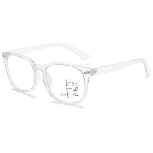 VEVESMUNDO Blaulichtfilter Lesebrille Gleitsichtbrille Multifokale Progressive Herren Damen Sehhilfe Lesehilfe +1.0,+1.5,+2.0,+2.5,+3.0,+3.5,+4.0 (1 Stück Transparent, 2.0) von VEVESMUNDO