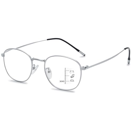 VEVESMUNDO Blaulichtfilter Lesebrille Gleitsichtbrille Multifokale Progressive Metall Anti Blaulicht Herren Damen Lesehilfen Sehhilfe Brillen mit Stärke (1 Stück Silber Gleitsichtlesebrillet, 1.0) von VEVESMUNDO