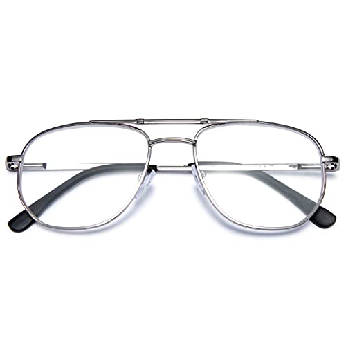 VEVESMUNDO Blaulichtfilter Lesebrille Herren Damen Metall Moderne Pilotenbrille Klar Lesehilfe Sehhilfe Brillen mit Sehstärke (Silber Lesebrille, 2.5) von VEVESMUNDO