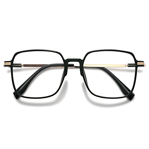 VEVESMUNDO Blaulichtfilter Lesebrille Metall Groß Stylisch Rechteckig Anti Blaulicht Lesehilfen Sehhilfe Brille für Damen Herren (1 Stück Schwarzgrün Brille, 1.5) von VEVESMUNDO