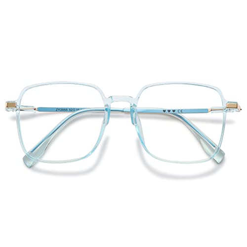 VEVESMUNDO Blaulichtfilter Lesebrille Metall Groß Stylisch Rechteckig Anti Blaulicht Lesehilfen Sehhilfe Brille für Damen Herren (1 Stück Transparent Blau Brille, 3.0) von VEVESMUNDO