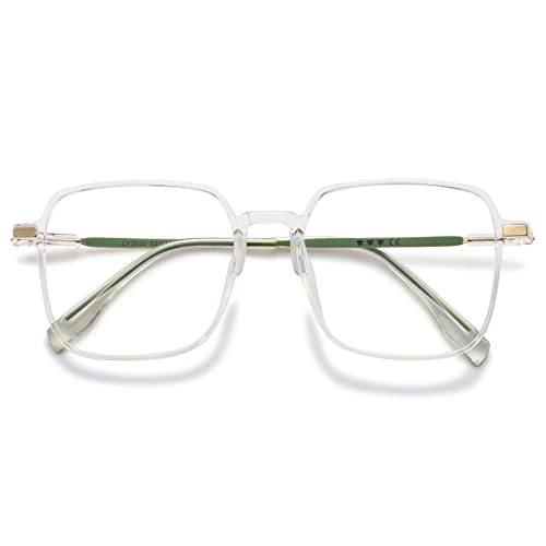 VEVESMUNDO Blaulichtfilter Lesebrille Metall Groß Stylisch Rechteckig Anti Blaulicht Lesehilfen Sehhilfe Brille für Damen Herren (1 Stück Transparent Brille, 1.5) von VEVESMUNDO