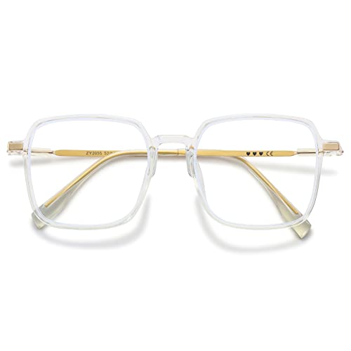 VEVESMUNDO Blaulichtfilter Lesebrille Metall Groß Stylisch Rechteckig Anti Blaulicht Lesehilfen Sehhilfe Brille für Damen Herren (1 Stück Transparent Gelb Brille, +2.75) von VEVESMUNDO