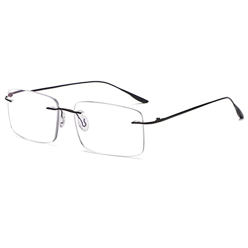 VEVESMUNDO Blaulichtfilter Lesebrille Metall Herren Damen Randlos Titan Ultraleicht Anti Blaulicht Metallrahmen Anti Blaulicht Sehhilfe Lesehilfe Brillen (1 Stück Schwarz, 1.0) von VEVESMUNDO