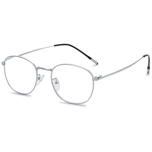 VEVESMUNDO Blaulichtfilter Lesebrille Metall Retro Herren Damen Lesehilfen Sehhilfe Anti Blaulicht Brillen mit Stärke (1 Stück Silber Lesebrille, 1.0) von VEVESMUNDO