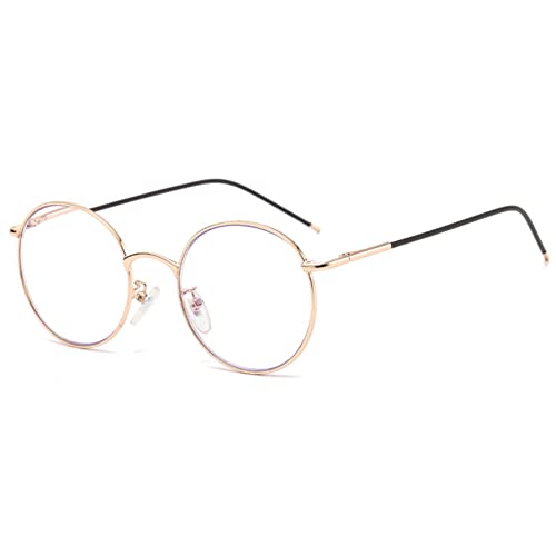 VEVESMUNDO Blaulichtfilter Lesebrille Rund Retro Metall Nickelbrille Nerdbrille Anti Blaulicht Lesehilfe Brille Damen Herren +1.0, 1.5, 2.0, 2.5, 3.0, 3.5, 4.0 (1 Stück Gold Lesebrille, 4.0) von VEVESMUNDO