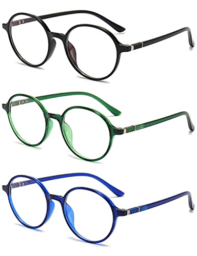 VEVESMUNDO Blaulichtfilter Lesebrille Runde Retro Groß Damen Herren Anti Blaulicht Lesehilf Sehhilfe Brille (3 Stück Lesebrillen Set, 2.5) von VEVESMUNDO