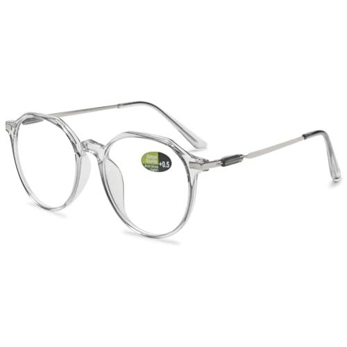 VEVESMUNDO Blaulichtfilter Lesebrillen Metall Groß Rund Nerdbrille Anti Blaulicht Brillen Damen Herren +0.5,+1.0,+1.5,+2.0,+2.5,+3.0,+3.5,+4.0 (1 Stück Grau, 0.5) von VEVESMUNDO