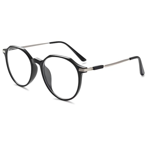 VEVESMUNDO Blaulichtfilter Lesebrillen Metall Groß Rund Nerdbrille Anti Blaulicht Brillen Damen Herren +0.5,+1.0,+1.5,+2.0,+2.5,+3.0,+3.5,+4.0 (1 Stück Matt Schwarz, 0.5) von VEVESMUNDO