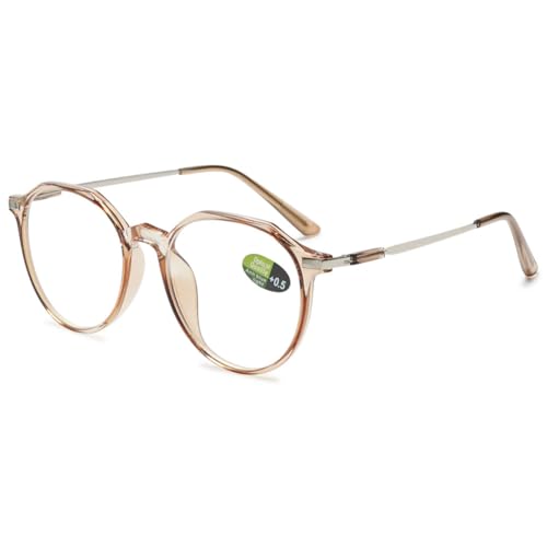 VEVESMUNDO Blaulichtfilter Lesebrillen Metall Groß Rund Nerdbrille Anti Blaulicht Brillen Damen Herren +0.5,+1.0,+1.5,+2.0,+2.5,+3.0,+3.5,+4.0 (1 Stück Transparent Braun, 1.5) von VEVESMUNDO