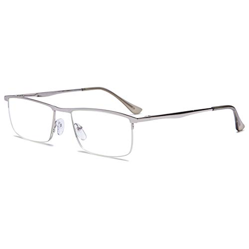 VEVESMUNDO Blaulichtfilter Lesebrillen Metall Herren Federscharniere Halber Rechteckig Rahmen Lesehilfe Sehhilfe Brille mit Sehstärke (1 Stück Silber, 2.5) von VEVESMUNDO