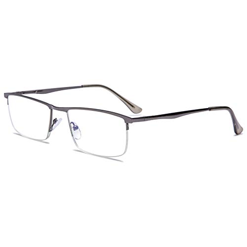 VEVESMUNDO Blaulichtfilter Lesebrillen Metall Herren Federscharniere Halber Rechteckig Rahmen Lesehilfe Sehhilfe Brille mit Sehstärke (1 Stück Grau, 2.0) von VEVESMUNDO