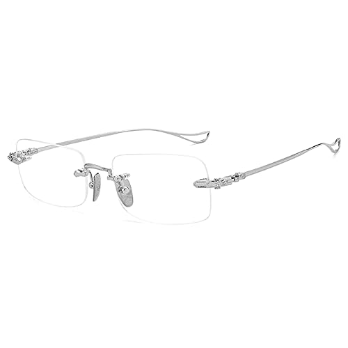 VEVESMUNDO Blaulichtfilter Lesebrillen Metall Randlos Modern Groß Anti blaulicht Brille für Damen Herren (1 Stück Silber Lesebrille, 3.0) von VEVESMUNDO