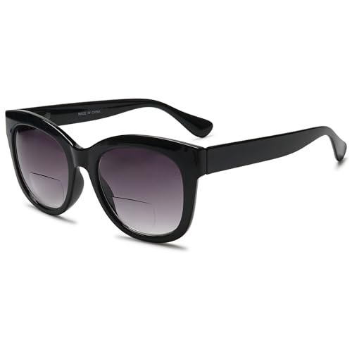 VEVESMUNDO Damen Bifokale Sonnenlesebrillen Getönte Lesebrille mit UV-Sonnenschutz Lesehilfe Brille +1.0,+1.5,+2.0,+2.5,+3.0,+3.5,+4.0(1 Stück Schwarz Sonnenlesebrille, 2.5) von VEVESMUNDO