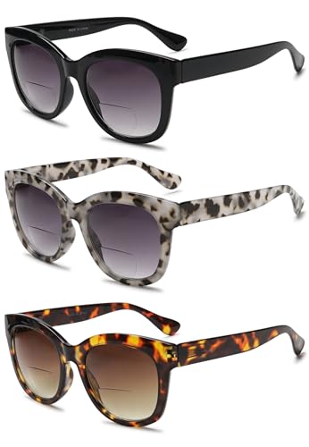 VEVESMUNDO Damen Bifokale Sonnenlesebrillen Getönte Lesebrille mit UV-Sonnenschutz Lesehilfe Brille +1.0,+1.5,+2.0,+2.5,+3.0,+3.5,+4.0(3 Stück Sonnenlesebrille Set, 3.0) von VEVESMUNDO