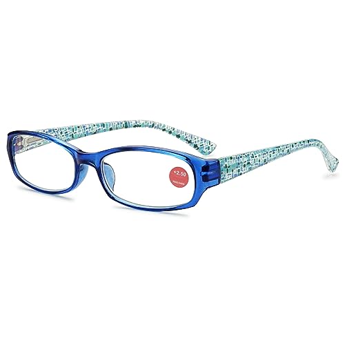 VEVESMUNDO Damen Blaulichtfilter Lesebrille Bunt Vintage Kunststoff Rechteckig Federscharnier Lesehilfe Sehhilfe Brille mit Sehstärke (1 Stück Blau Lesebrille, 2.5) von VEVESMUNDO