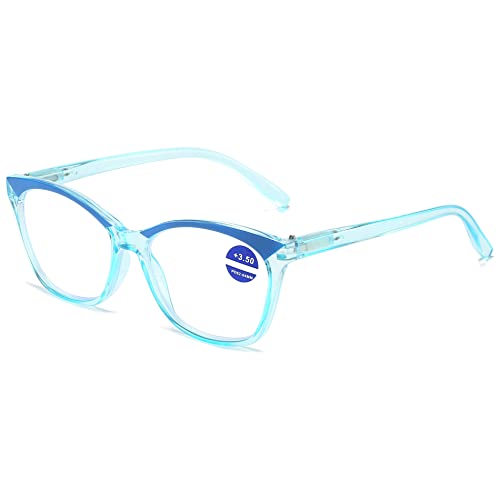 VEVESMUNDO Damen Blaulichtfilter Lesebrillen Katzenaugen Computer Klar Groß Modern Anti Blaulicht Lesehilfe Sehhilfe Brille (Blau, 3.5) von VEVESMUNDO