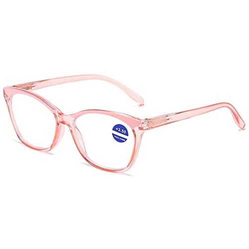 VEVESMUNDO Damen Blaulichtfilter Lesebrillen Katzenaugen Computer Klar Groß Modern Anti Blaulicht Lesehilfe Sehhilfe Brille (Rosa, 2.5) von VEVESMUNDO