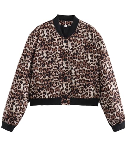 VEVESMUNDO Damen Bomberjacke Kurze Blouson Jacke Langarm Pilotenjacke Hemdjacke Leichte Kurzjacke mit Taschen Knopfleiste (Braun Leopard, M) von VEVESMUNDO
