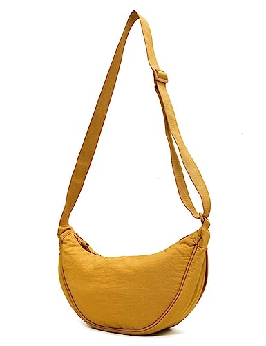 VEVESMUNDO Damen Halbmond Tasche Crossbody Bag Leichte Hobo Schultertasche Umhängetasche mit verstellbarer Schultergurt (Gelb) von VEVESMUNDO