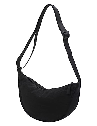 VEVESMUNDO Damen Halbmond Tasche Crossbody Bag Leichte Hobo Schultertasche Umhängetasche mit verstellbarer Schultergurt (Schwarz) von VEVESMUNDO