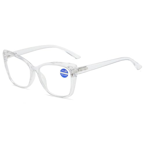 VEVESMUNDO Damen Katzenaugen Lesebrillen Blaulichtfilter Federscharnier Anti blaulicht Lesehilfen Weitsichtigkeit Brille +1.0,+1.5,+2.0,+2.5,+3.0,+3.5,+4.0 (1 Stück Transparent, 2.5) von VEVESMUNDO