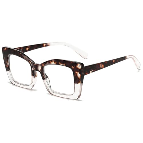 VEVESMUNDO Damen Lesebrille Blaulichtfilter Groß Katzenaugen Kunststoff Anti Blaulicht Lesehilfe Brillen (1 Stück Braun&Transparent, 3.0) von VEVESMUNDO