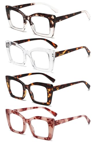 VEVESMUNDO Damen Lesebrille Blaulichtfilter Groß Katzenaugen Kunststoff Anti Blaulicht Lesehilfe Brillen (4 Stück Lesebrillen Set, 1.0) von VEVESMUNDO