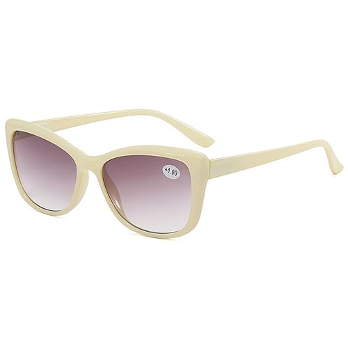 VEVESMUNDO Damen Lesebrille Sonnenlesebrille Katzenaugen Groß Getönte Sonne Lesehilfe Sehhilfe mit uv-sonnenschutz +1.0,+1.5,+2.0,+2.5,+3.0,+3.5,+4.0 (+2.0, 1 Stück Beige Sonnenlesebrille) von VEVESMUNDO