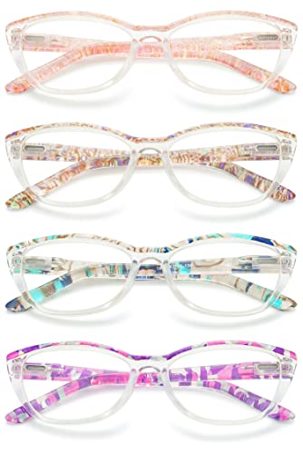 VEVESMUNDO Damen Lesebrillen Anti blaulicht Federscharnier Modern Katzenaugen Blaulichtfilter Lesehilfe Sehhilfe Brille mit Dioptrien (4 Stück Lesebrillen Set, 2.0) von VEVESMUNDO