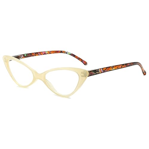 VEVESMUNDO Damen Lesebrillen Katzenaugen Modern Design Klar Lesehilfen Sehhilfe Weitsichtigkeit Brille +1.0,+1.5,+2.0,+2.5,+3.0,+3.5,+4.0 (1 Stück Hellbraun, 2.0) von VEVESMUNDO