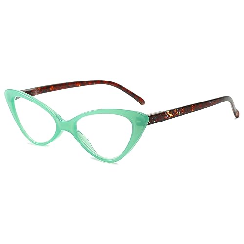 VEVESMUNDO Damen Lesebrillen Katzenaugen Modern Design Klar Lesehilfen Sehhilfe Weitsichtigkeit Brille +1.0,+1.5,+2.0,+2.5,+3.0,+3.5,+4.0 (1 Stück Hellgrün, 2.0) von VEVESMUNDO