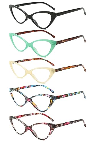VEVESMUNDO Damen Lesebrillen Katzenaugen Modern Design Klar Lesehilfen Sehhilfe Weitsichtigkeit Brille +1.0,+1.5,+2.0,+2.5,+3.0,+3.5,+4.0 (5 Stück Lesebrillen Set, 1.0) von VEVESMUNDO