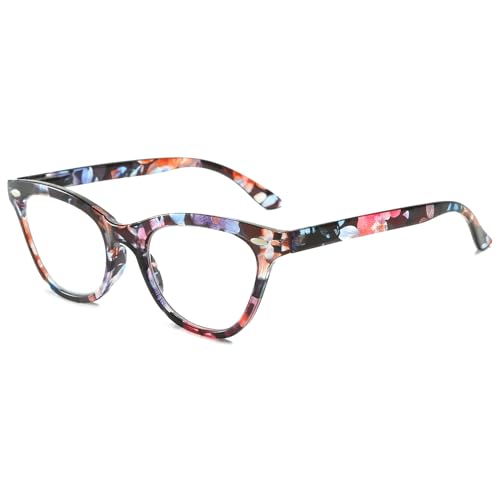 VEVESMUNDO Damen Lesebrillen Modern Katzenaugen Design Kunststoff Federscharnier Lesehilfen Sehhilfe Brille +1.0,+1.5,+2.0,+2.5,+3.0,+3.5,+4.0 (1 Stück Blumen, 2.5) von VEVESMUNDO