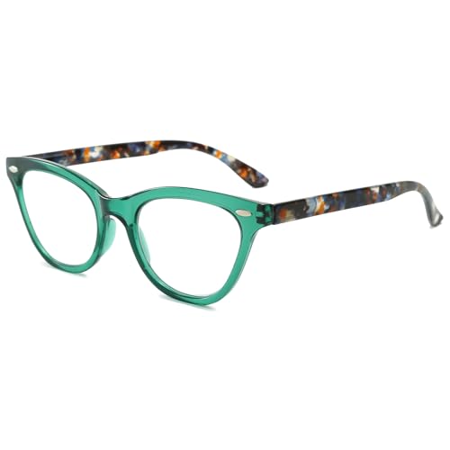 VEVESMUNDO Damen Lesebrillen Modern Katzenaugen Design Kunststoff Federscharnier Lesehilfen Sehhilfe Brille +1.0,+1.5,+2.0,+2.5,+3.0,+3.5,+4.0 (1 Stück Grün, 3.0) von VEVESMUNDO
