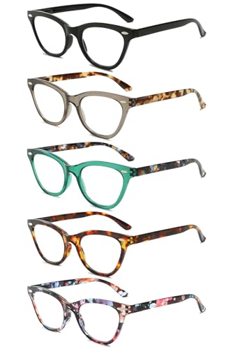 VEVESMUNDO Damen Lesebrillen Modern Katzenaugen Design Kunststoff Federscharnier Lesehilfen Sehhilfe Brille +1.0,+1.5,+2.0,+2.5,+3.0,+3.5,+4.0 (5 Stück Lesebrillen Set, 2.0) von VEVESMUNDO
