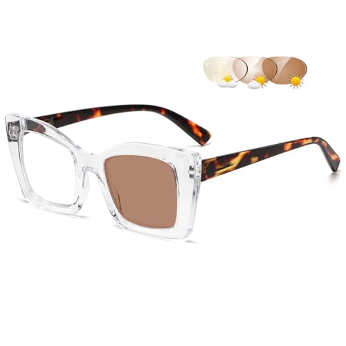 VEVESMUNDO Damen Selbsttönende Sonnenlesebrille Katzenaugen Getönte Lesehilfe Brille als Sonnenbrille Lesebrille mit UV-Schutz (1 Stück Transparent, 1.5) von VEVESMUNDO